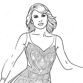 Enchanting Taylor Swift in a Sparkling Dress Coloring Page | Taylor Swift Speak Now 塗色頁