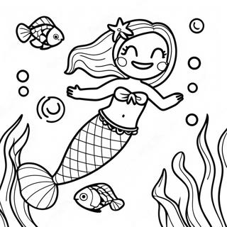 Realistic Mermaid with Colorful Fish Coloring Page | Beautiful & Realistic Mermaid 塗色頁
