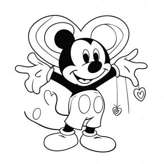 Mickey Mouse with Heart Balloons Coloring Page | Mickey Mouse Valentine's Day 塗色頁