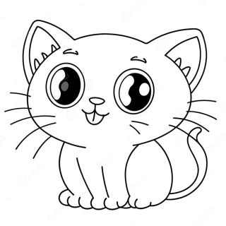 Cute Black Cat with Big Eyes Coloring Page | Black Cat 塗色頁