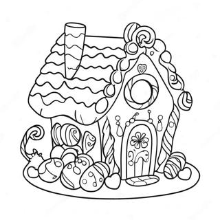 Gingerbread House with Colorful Candies Coloring Page | Gingerbread House Sheet 塗色頁