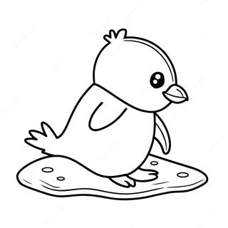 Adorable Penguin Sliding on Ice Coloring Page | Cute Winter Animal 塗色頁