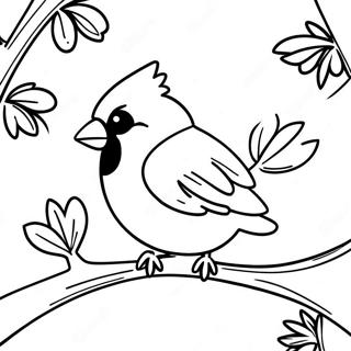 Colorful Cardinal Perched on a Branch Coloring Page | Cardinal 塗色頁