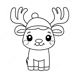 Cute Reindeer with Santa Hat Coloring Page | Christmas Animals 塗色頁
