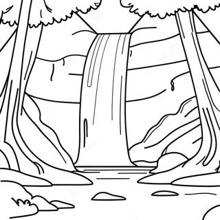 Majestic Waterfall in a Forest Coloring Page | Waterfall 塗色頁