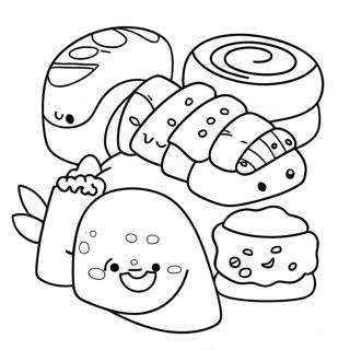Cute Sushi Rolls Coloring Page | Sushi 塗色頁
