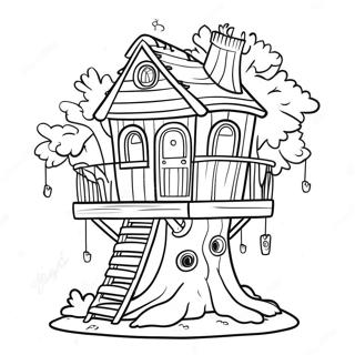 Whimsical Tree House Coloring Page | Tree House 塗色頁