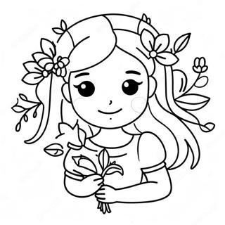 Flower Girl with Beautiful Bouquet Coloring Page | Flower Girl 塗色頁