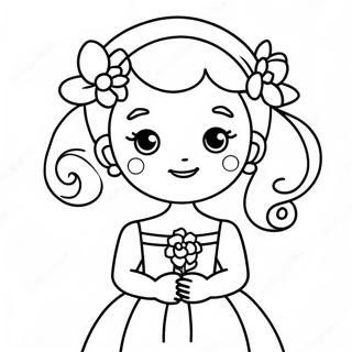Cute Flower Girl in Elegant Dress Coloring Page | Flower Girl 塗色頁