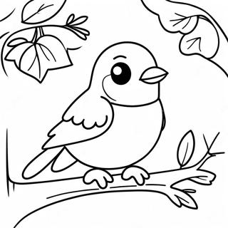 Cute Robin Sitting on a Branch Coloring Page | Robin 塗色頁