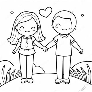 Cute Couple Holding Hands Coloring Page