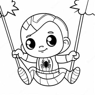 Cute Baby Spiderman Swinging Coloring Page