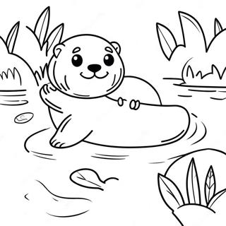 Cute Otter Swimming in a River Coloring Page | Otter 塗色頁