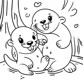 Playful Otter Family Coloring Page | Otter 塗色頁