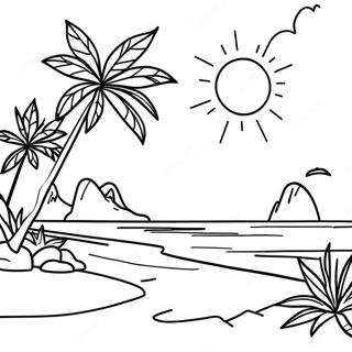 Tropical Island Sunset Coloring Page | Island 塗色頁