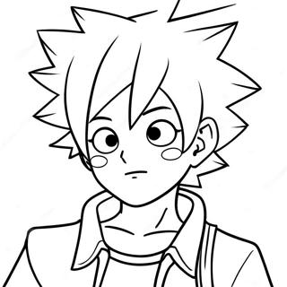 Full Body Anime Boy with Spiky Hair Coloring Page | Full Body Anime Boy 塗色頁