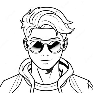 Cool Anime Boy with Sunglasses Coloring Page | Full Body Anime Boy 塗色頁