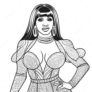 Cardi B in Sparkly Outfit Coloring Page | Cardi B 塗色頁