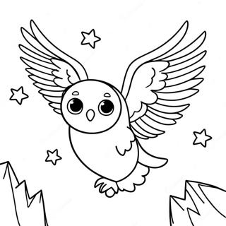 Hedwig Flying in the Night Sky Coloring Page | Hedwig 塗色頁