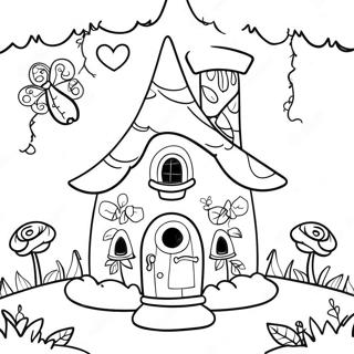 Whimsical Fairy House in the Enchanted Forest Coloring Page | Enchanted Forest Fairy House 塗色頁
