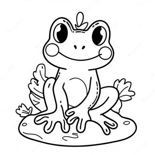 Cute Frog Sitting on a Colorful Mushroom Coloring Page | Frog and Mushroom 塗色頁