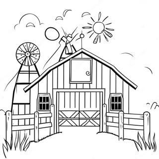 Charming Barn Scene Coloring Page | Realistic Farm 塗色頁