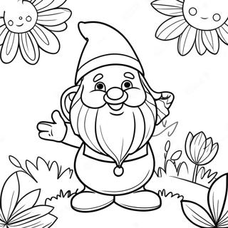Cheerful Garden Gnome with Flowers Coloring Page | Garden Gnome 塗色頁