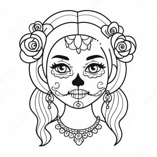 Gangsta Sugar Skull Girl with Colorful Hair Coloring Page