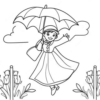 Mary Poppins Flying with Umbrella Coloring Page | Mary Poppins 塗色頁