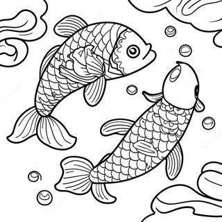 Koi Fish Swimming in a Colorful Pond Coloring Page