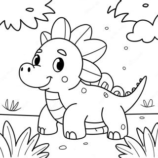 Cute Stegosaurus with Flowers Coloring Page | Stegosaurus 塗色頁
