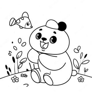 Cute Mimi Panda Playing with Friends Coloring Page | Mimi Panda 塗色頁