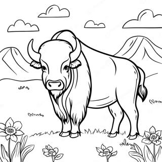 Majestic Buffalo in a Meadow Coloring Page | Buffalo 塗色頁