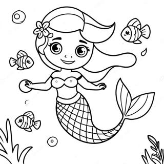 Beautiful Elsa Mermaid with Colorful Fish Coloring Page