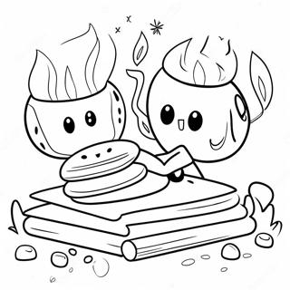 Cute S'mores by the Campfire Coloring Page | Smore 塗色頁