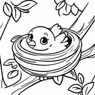 Baby Bird Nesting in a Cozy Tree Coloring Page | Baby Bird 塗色頁
