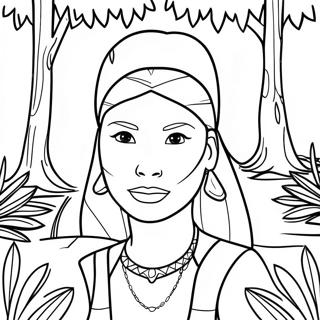 Pocahontas in a Beautiful Forest Coloring Page | Pocahontas 塗色頁