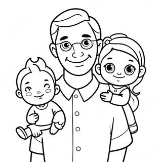 Cute Cartoon Dad with Kids Coloring Page | Preschool Fathers Day 塗色頁