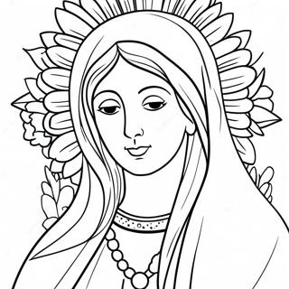Beautiful Virgin Mary with Flowers Coloring Page | Virgin Mary 塗色頁