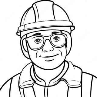 Construction Worker in Safety Gear Coloring Page | Construction Worker 塗色頁