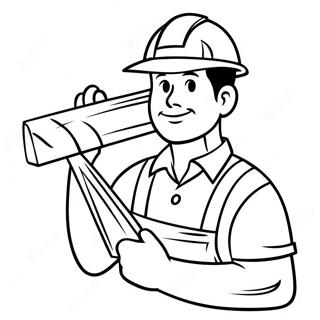 Hardworking Construction Worker with Hammer Coloring Page | Construction Worker 塗色頁