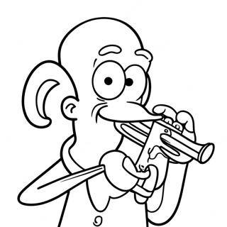 Squidward Playing Clarinet Coloring Page | Squidward 塗色頁