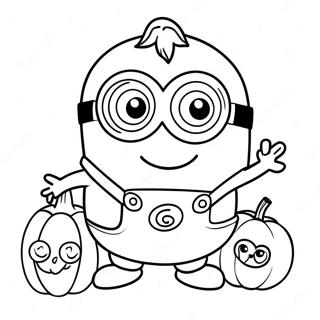Cute Halloween Minion with Pumpkin Coloring Page | Halloween Minion 塗色頁