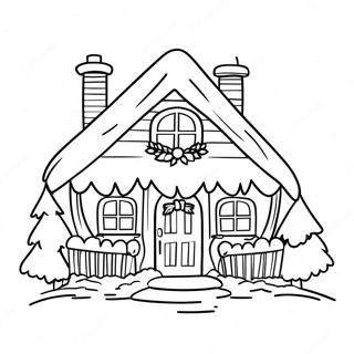 Cozy Christmas Cottage Coloring Page | Christmas Village 塗色頁