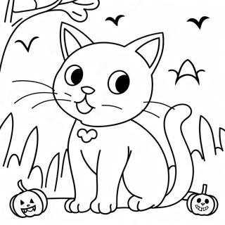 Spooky Black Cat Halloween Coloring Page | Halloween Kitty 塗色頁