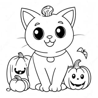 Cute Halloween Black Cat with Pumpkin Coloring Page | Halloween Black Cat 塗色頁