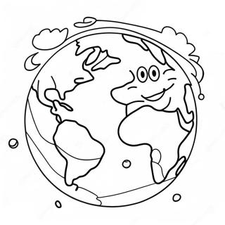 Colorful Earth with Smiling Faces Coloring Page | Happy Earth Day 塗色頁