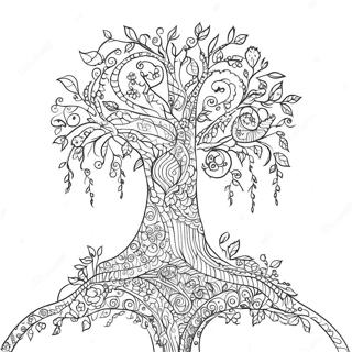 Whimsical Tree of Life Coloring Page | Tree of Life 塗色頁