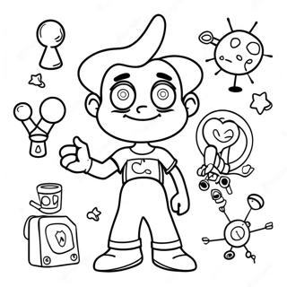 Jimmy Neutron with His Inventions Coloring Page | Jimmy Neutron 塗色頁