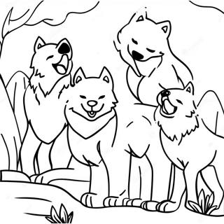 Majestic Wolf Pack in Moonlight Coloring Page